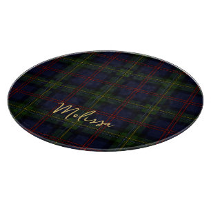 Plaid Clan Malcolm Grün Lila Schrift Tartan Schneidebrett