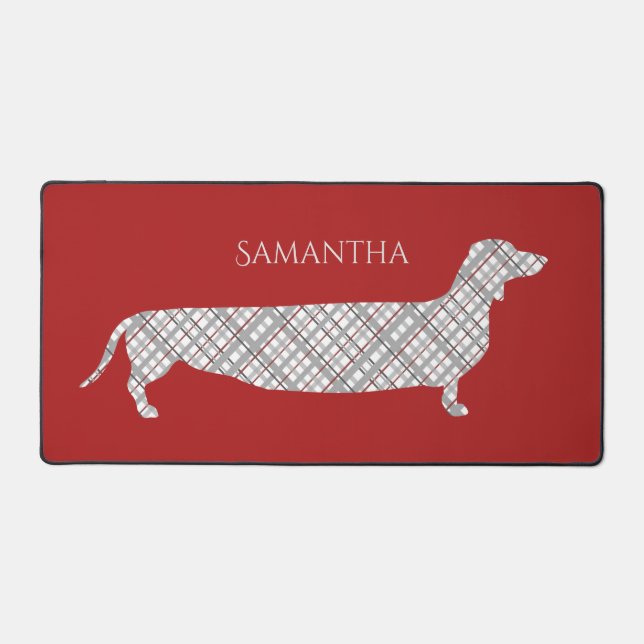 Plaid Dachshund on Red Personalised Schreibtischunterlage (Vorderseite)