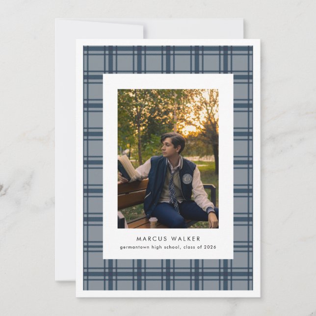 Plaid Elegant Photo Graduation Announcement Einladung (Vorderseite)