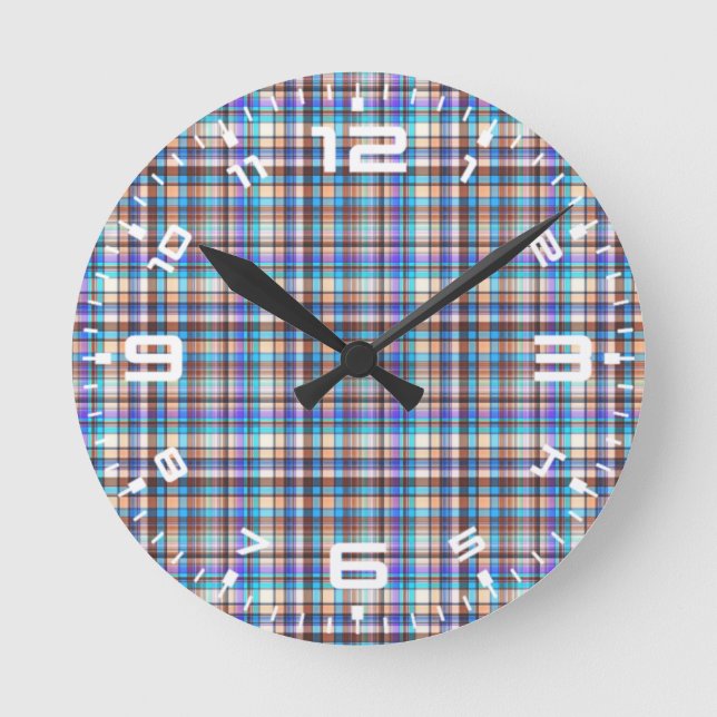Plaid Fabric Checkered Print Pattern-57688 Runde Wanduhr (Vorderseite)