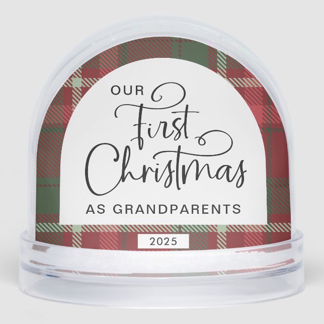Plaid First Christmas Grandparents Photo Christmas Schneekugeln (Vorderseite)