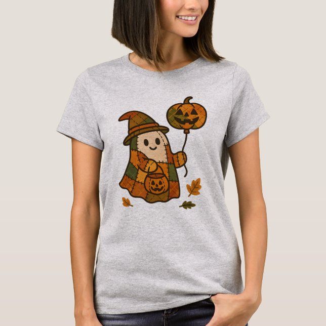 Plaid Ghost with Pumpkin Balloon T-Shirt  (Vorderseite)