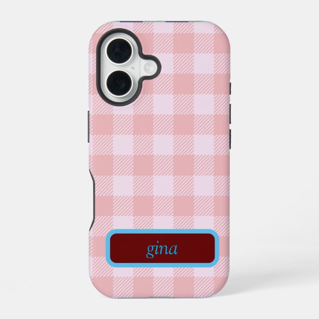 Plaid Gingham Personalized iPhone 16 Hülle (Rückseite)