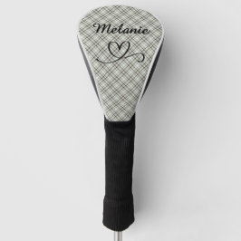 Plaid Greens and Beige Heart Pickleball Paddle Golf Headcover