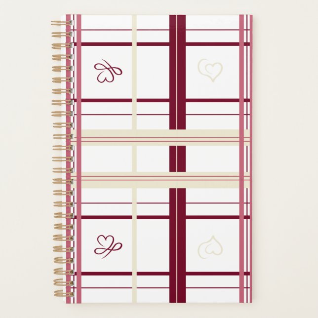 Plaid Hearts Spiral Planner- Whimsical Burgundy  Planer (Vorderseite)
