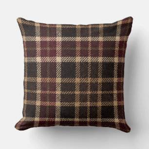Plaid Herbst Walnussbraun und Burgunderrot Ernte Kissen