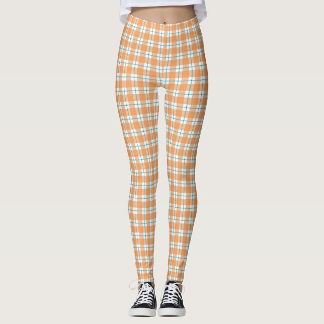 Plaid leggings with a vibrant orange, blue (Vorderseite)