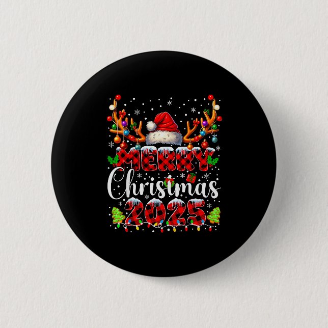 Plaid Merry Christmas 2025 Xmas Family Matching Pa Button (Vorderseite)