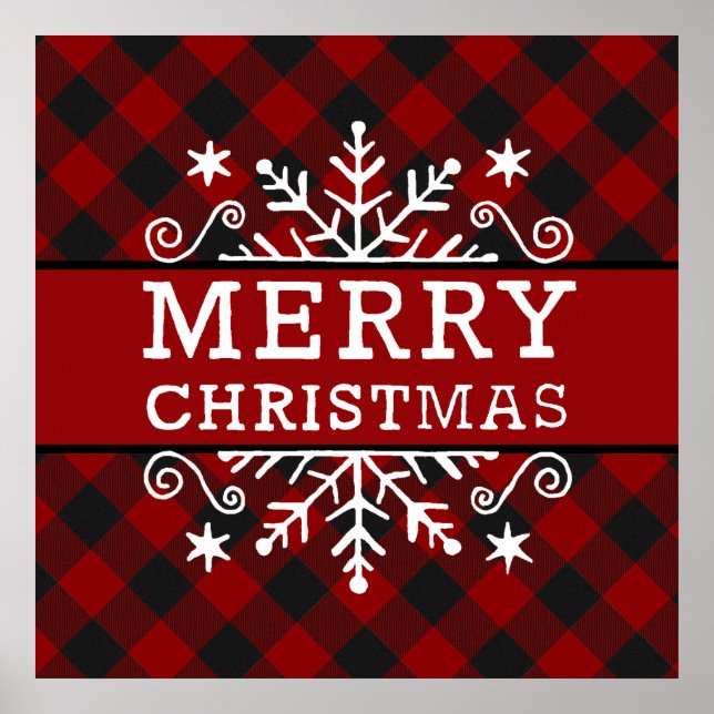 Plaid Merry Christmas snowflake  Poster (Vorne)