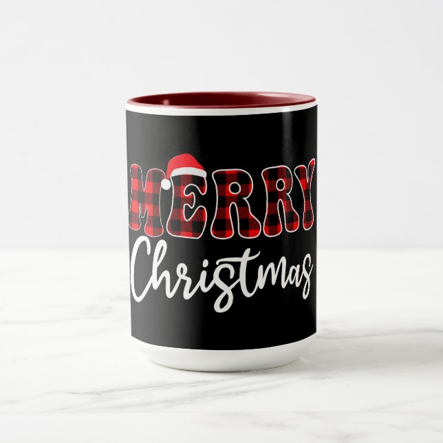 Plaid MERRY Design with Santa Hat  Tasse (Zentrum)
