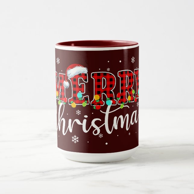 Plaid MERRY Letters with Santa Hat  Tasse (Zentrum)