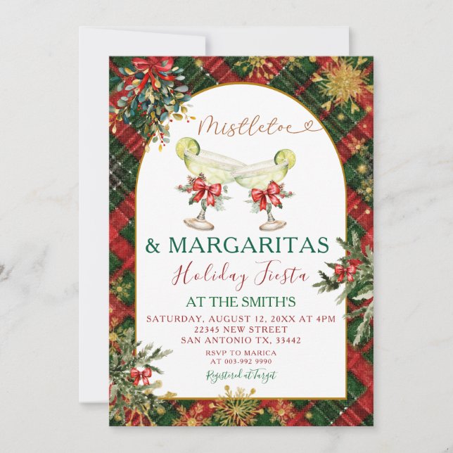 Plaid Mistletoe & Margaritas Holiday Party Invitat Einladung (Vorderseite)