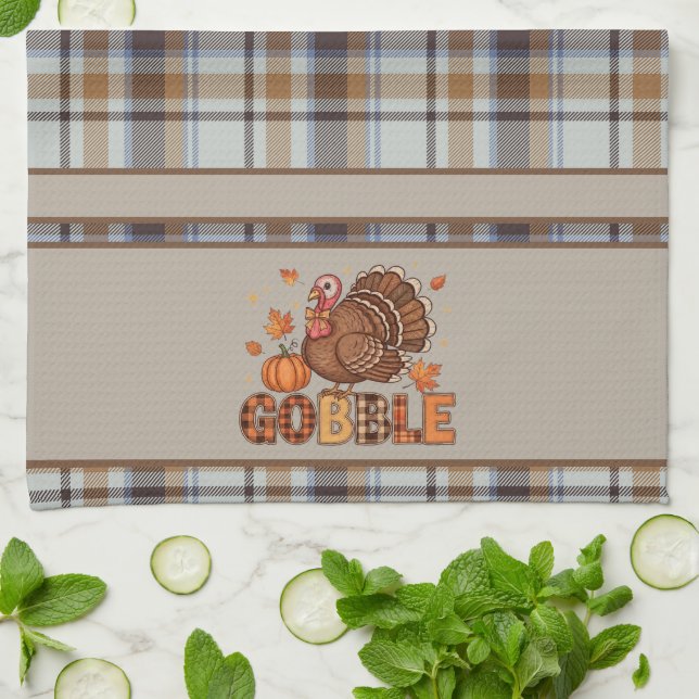 Plaid & Playful – Thanksgiving Turkey  Geschirrtuch (Gefaltet)