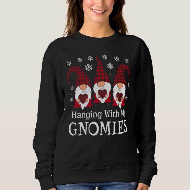 Plaid Print Garden Gnomes Christmas Day Sweatshirt (Vorderseite)