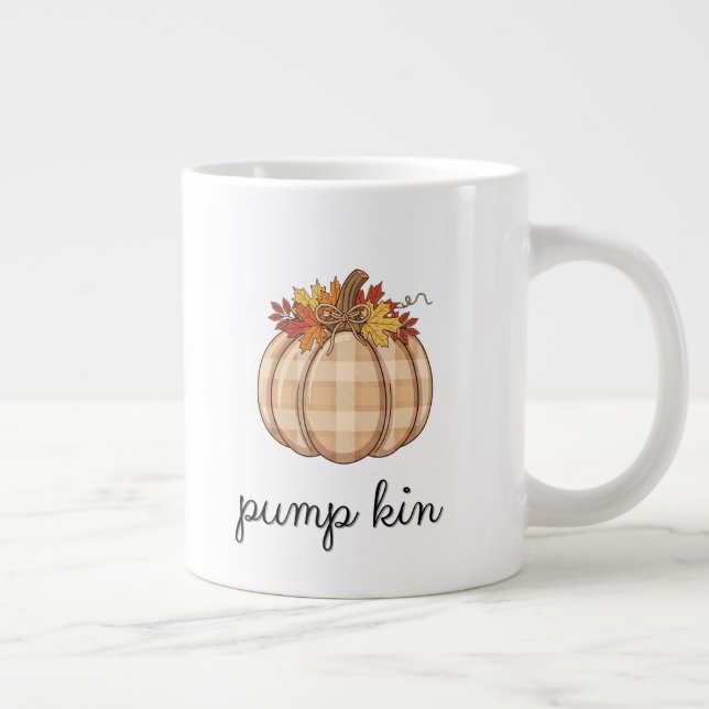 Plaid Pumpkin Autumn Leaves Art Jumbo-Tasse (Rechts)