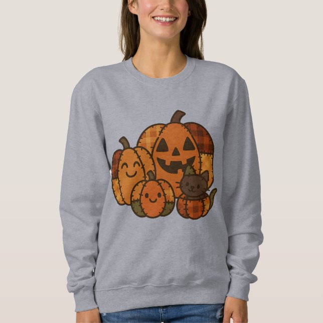 Plaid Pumpkin Patch with Cat Sweatshirt | Cute  (Vorderseite)