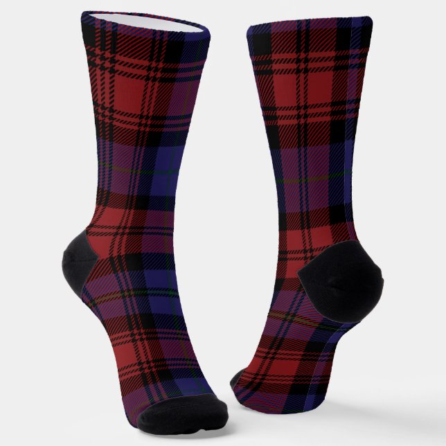 Plaid Red Purple Checkered Rustic Tartan Socken (Gewinkelt)