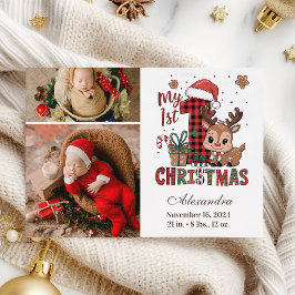 Plaid Reindeer 2 Photo  First Christmas Feiertagskarte