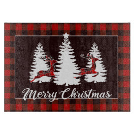 Plaid Reindeer and Pine Trees Christmas Scene Schneidebrett