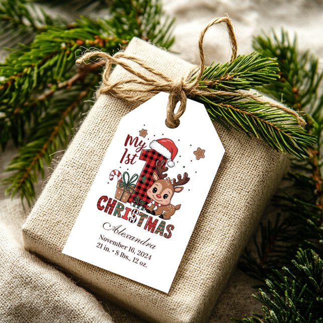 Plaid Reindeer First Christmas Geschenkanhänger (Von Creator hochgeladen)