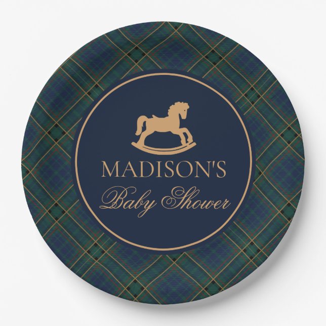Plaid Rocking Horse Baby Shower Envelope Seal Pappteller (Vorderseite)