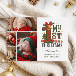 Plaid Rustic 4 Photo First Christmas Feiertagskarte
