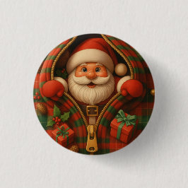 Plaid Santa Claus Christmas Design  Button