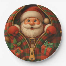 Plaid Santa Claus Christmas Design  Pappteller