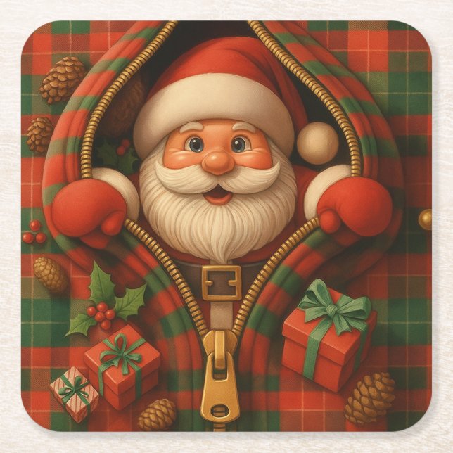 Plaid Santa Claus Christmas Design  Rechteckiger Pappuntersetzer (Vorderseite)