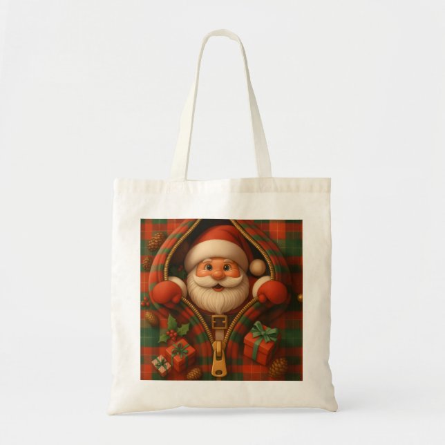 Plaid Santa Claus Christmas Design  Tragetasche (Vorne)