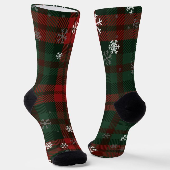 Plaid Snowflakes Rustic Winter Christmas Tartan Socken (Gewinkelt)