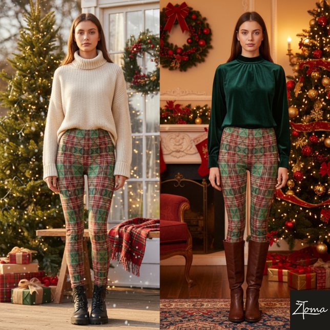 Plaid Tartan Christmas Red Green Fine Leggings (Von Creator hochgeladen)