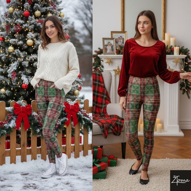 Plaid Tartan Christmas Red Green Traditional Leggings (Von Creator hochgeladen)