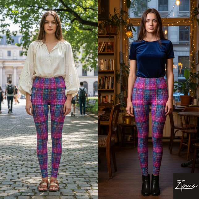 Plaid Tartan Pink Purple Teal Neon Leggings (Von Creator hochgeladen)