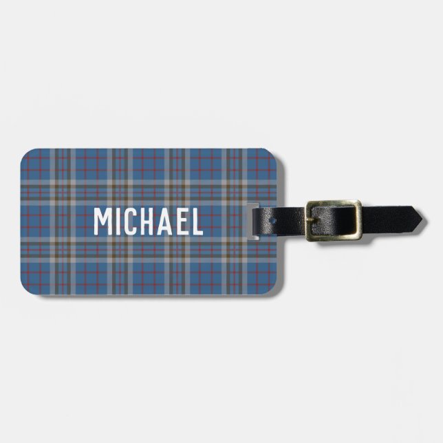 Plaid Thompson Clan Blue Grey Check Custom Tartan Gepäckanhänger (Vorderseite horizontal)
