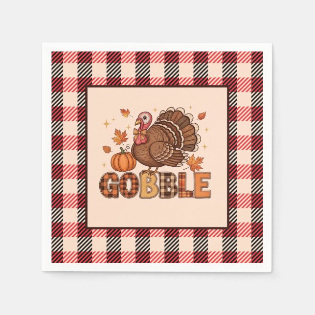 Plaid & Whimsy – Festive Thanksgiving Turkey Serviette (Vorderseite)