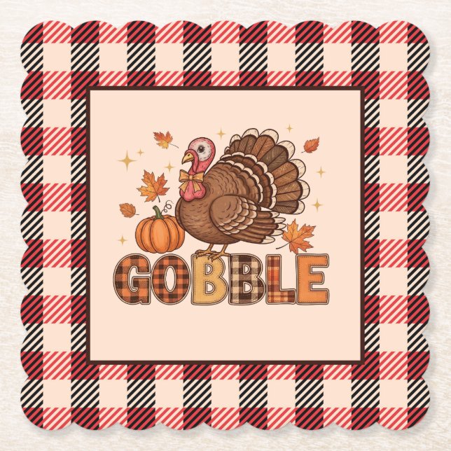 Plaid & Whimsy – Festiver Thanksgiving Truthahn Untersetzer (Vorderseite)