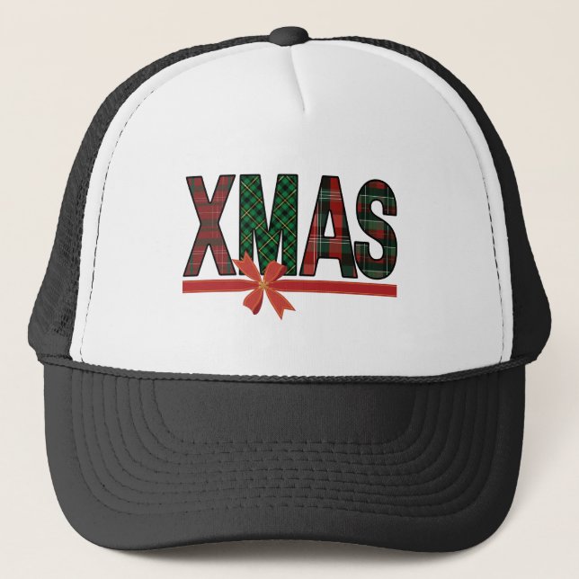 Plaid XMAS Red Bow Trucker Hat Truckerkappe (Vorderseite)