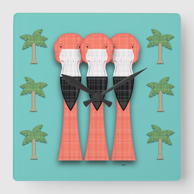 Plaidmingos Square Wall Clock Quadratische Wanduhr (Vorderseite)