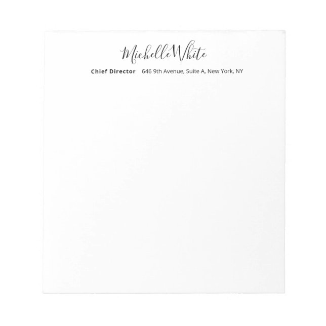  Plain Elegant White Professional Modern Notizblock (Vorderseite)