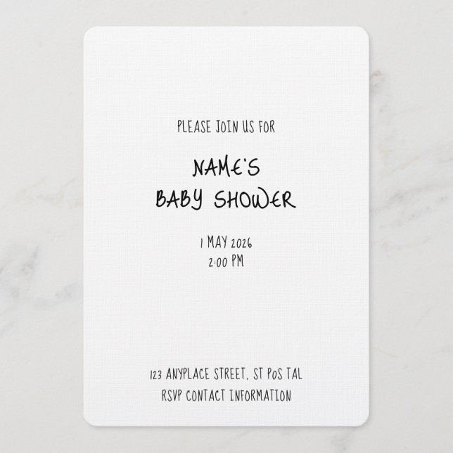 Plain Invitation Template - Baby Shower 1 - Simple Einladung (Vorderseite)
