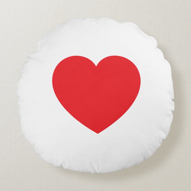 Plain Modern White Red Love Heart Graphic Rundes Kissen (Vorderseite)