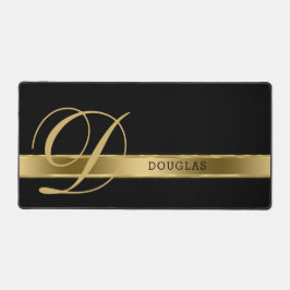 Plain Monochromatic Black With Gold Stripe Schreibtischunterlage