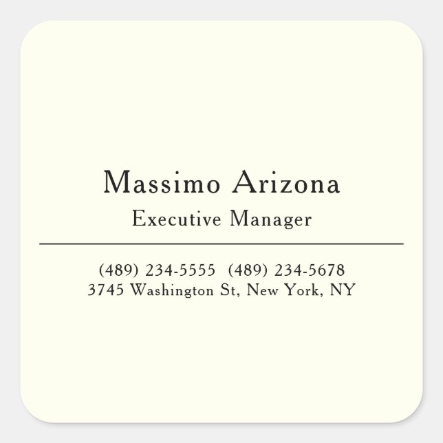 Plain Professional Modern Minimailst Quadratischer Aufkleber (Vorderseite)