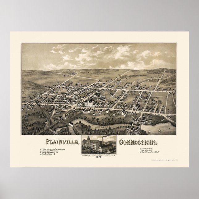 Plainville, CT Panoramic Map - 1878 Poster (Vorne)