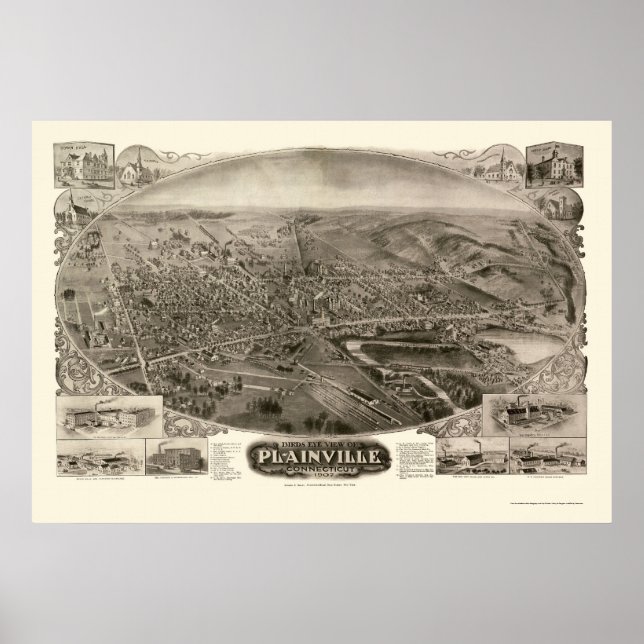 Plainville, CT Panoramic Map - 1907 Poster (Vorne)