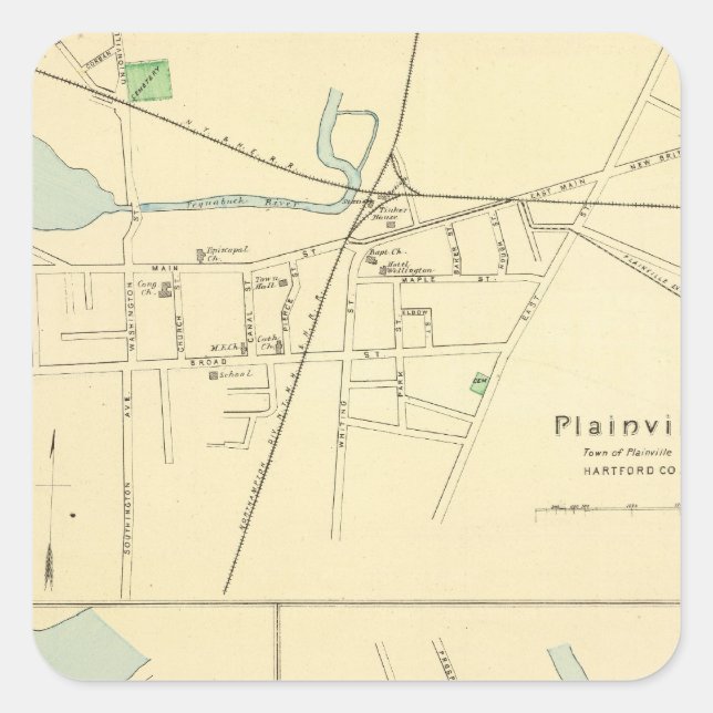 Plainville, Warehouse Pt, Windsor Quadratischer Aufkleber (Vorderseite)