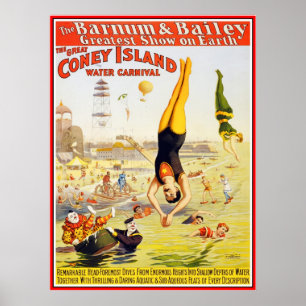 Plakat Barnum & Bailey Zirkus Wasser Coney Island