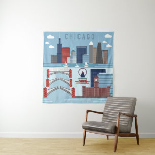 Plakat Chicagos Illinois Wandteppich