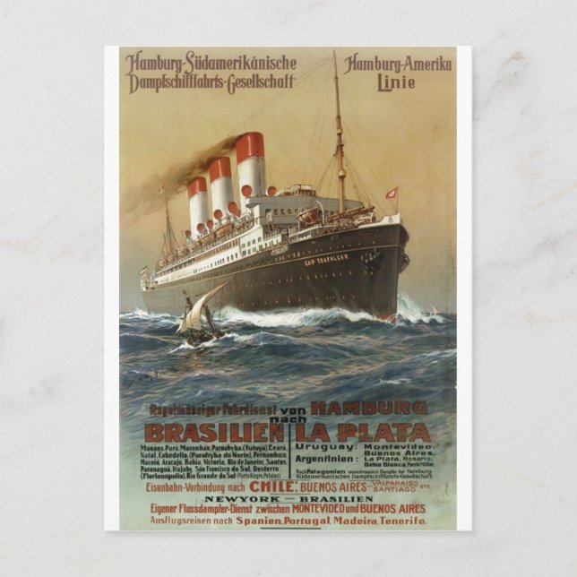 Plakat der Hamburg 1899 - Kreuzfahrtschiff Liner Postkarte (Vorderseite)